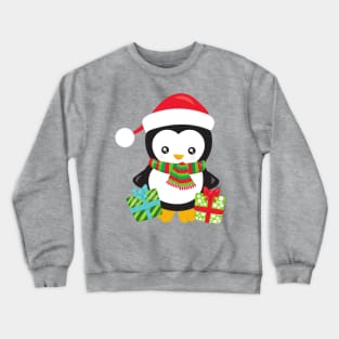 Christmas Penguin, Penguin With Santa Hat, Gifts Crewneck Sweatshirt